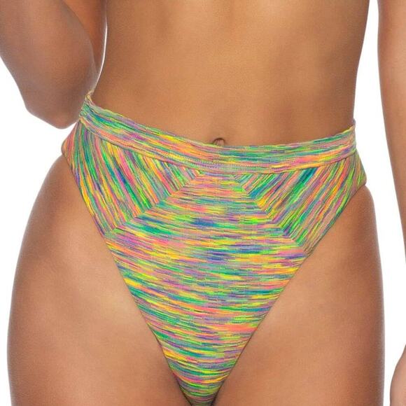 ISABELLA ROSE MAUI HIGH WAIST CUT OUT BACK BIKINI MULTICOLOR SWIM BOTTOM SMALL - Picture 1 of 9